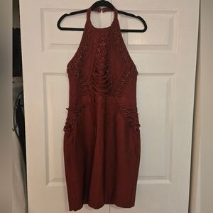 NWT Fashion Nova Burgundy Halter Bandage Dress
